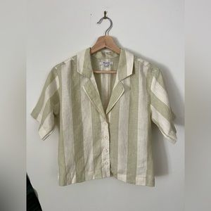 NWOT Madewell Cropped Linen Button Down Short Sleeve Shirt